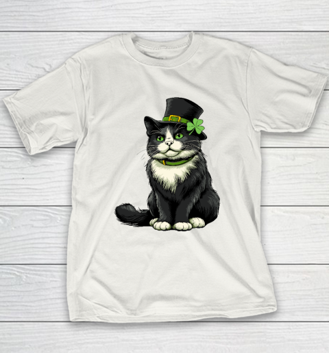 Girls Cat St Patricks Day Shamrock Irish Youth T-Shirt