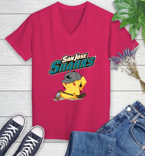 NHL Pikachu Hockey Sports San Jose Sharks Women's V-Neck T-Shirt 9