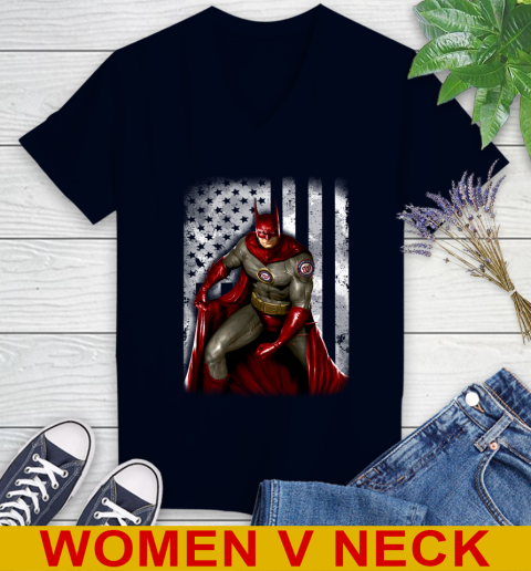 Washington Nationals MLB Baseball Batman DC American Flag Shirt Women s V Neck T Shirt
