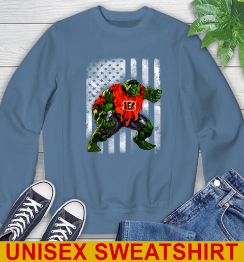 Cincinnati Bengals Hulk Marvel Avengers NFL Football American Flag Sweatshirt 10
