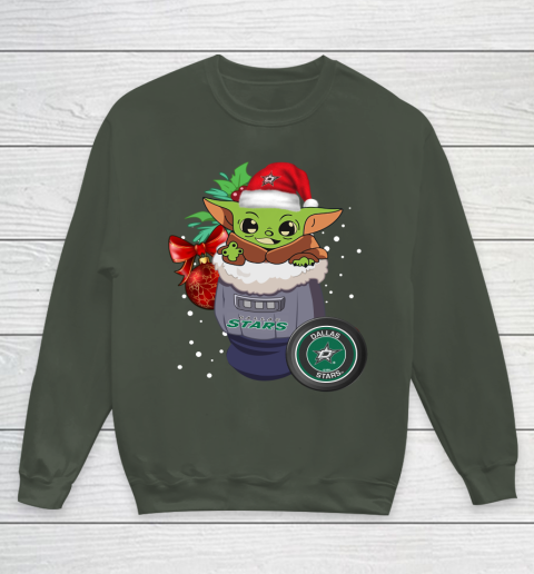 Dallas Stars Christmas Baby Yoda Star Wars Funny Happy NHL Youth Sweatshirt 10