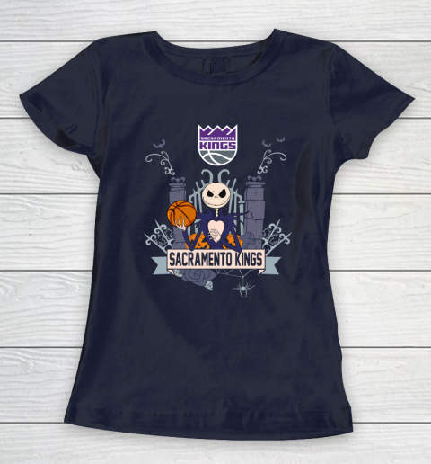 NBA Sacramento Kings Basketball Jack Skellington Halloween Women's T-Shirt 2