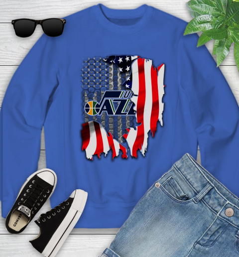 Utah Jazz NBA Basketball American Flag Youth Sweatshirt 7