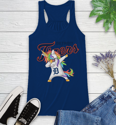 Detroit Tigers MLB Baseball Funny Unicorn Dabbing Sports Racerback Tank 9