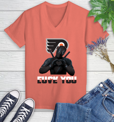 NHL Philadelphia Flyers Deadpool Love You Fuck You Hockey Sports Women's V-Neck T-Shirt 6