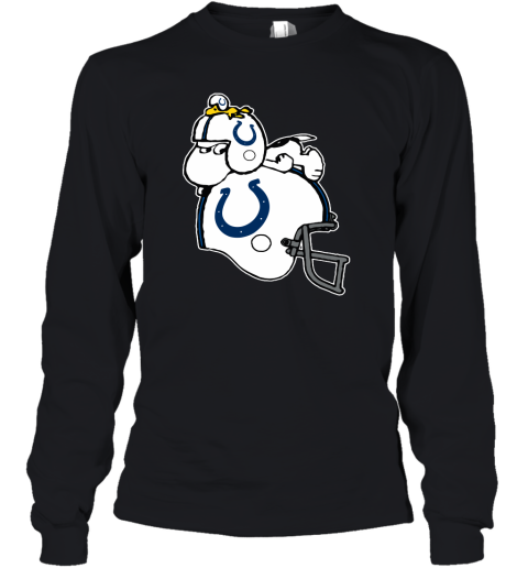 Snoopy And Woodstock Resting On Indianapolis Colts Helmet Youth Long Sleeve