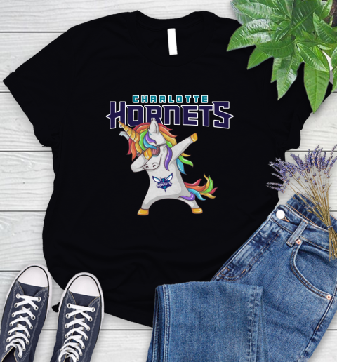Charlotte Hornets NBA Basketball Funny Unicorn Dabbing Sports Women's T-Shirt 2