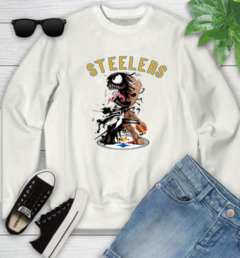 NFL Pittsburgh Steelers Football Venom Groot Guardians Of The Galaxy Youth Sweatshirt