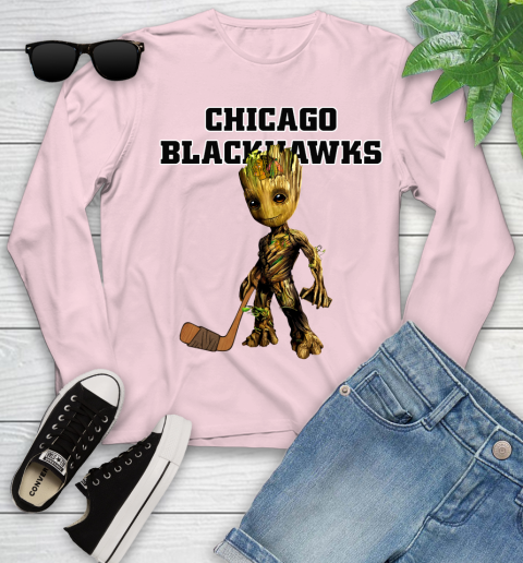 Chicago Blackhawks NHL Hockey Groot Marvel Guardians Of The Galaxy Youth Long Sleeve 10