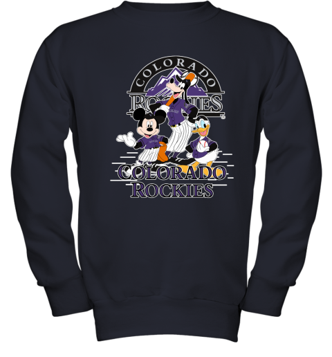 Colorado Rockies Mickey Donald And Goofy Baseball Youth Sweatshirt
