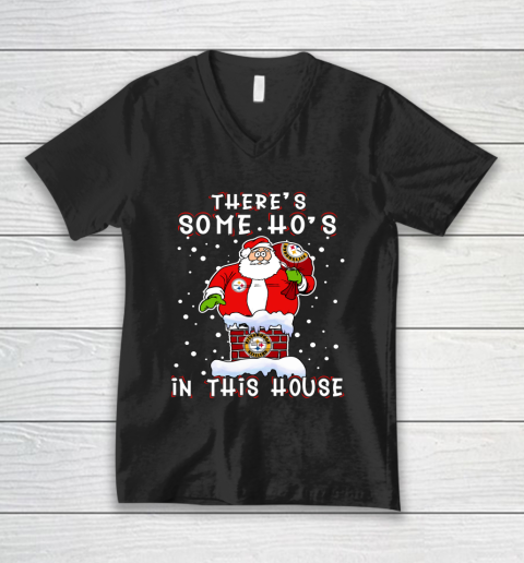 Pittsburgh Steelers Christmas There Is Some Hos In This House Santa Stuck In The Chimney NFL V-Neck T-Shirt