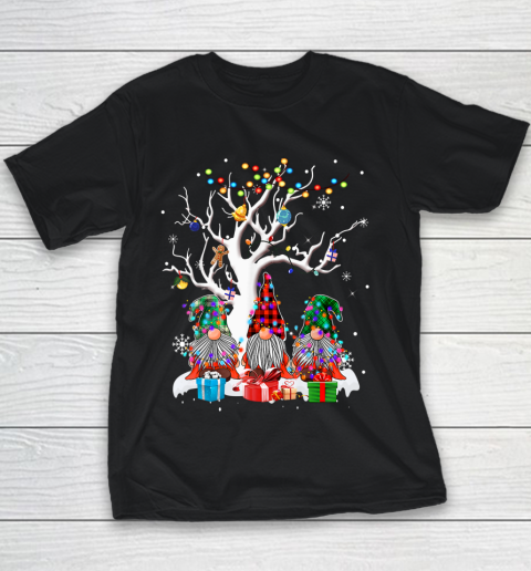 Cute Gnome Buffalo Plaid Christmas Tree Light Ugly Santa Hat Youth T-Shirt