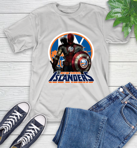 NHL Captain America Thor Spider Man Hawkeye Avengers Endgame Hockey New York Islanders T-Shirt
