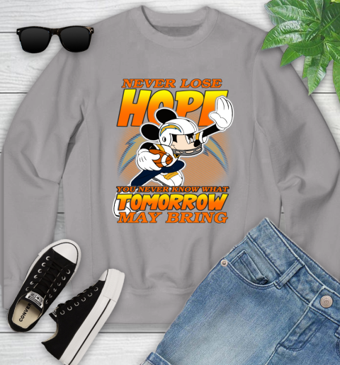 Los Angeles Chargers NFL Football Mickey Disney Never Lose Hope Youth Sweatshirt 3