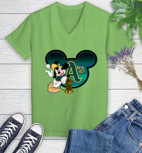 MLB Oakland Athletics The Commissioner's Trophy Mickey Mouse Disney Women's V-Neck T-Shirt 11