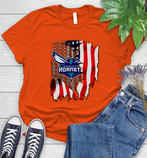 Charlotte Hornets NBA Basketball American Flag Women's T-Shirt 3
