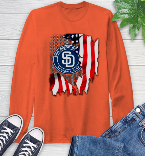 San Diego Padres MLB Baseball American Flag Long Sleeve T-Shirt 4