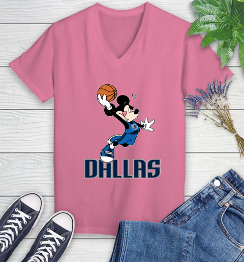 NBA Basketball Dallas Mavericks Cheerful Mickey Mouse Shirt Women's V-Neck T-Shirt 11