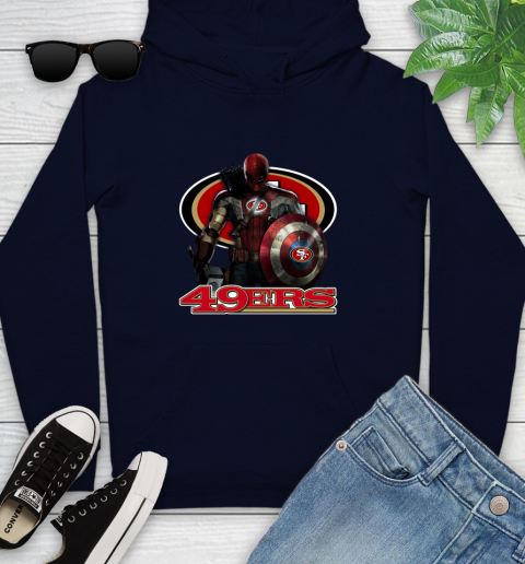 NFL Captain America Thor Spider Man Hawkeye Avengers Endgame Football San Francisco 49ers Youth Hoodie 4