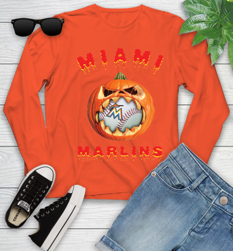 MLB Miami Marlins Halloween Pumpkin Baseball Sports Youth Long Sleeve 4