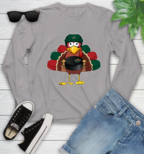 Minnesota Wild Turkey Thanksgiving Day Youth Long Sleeve 5