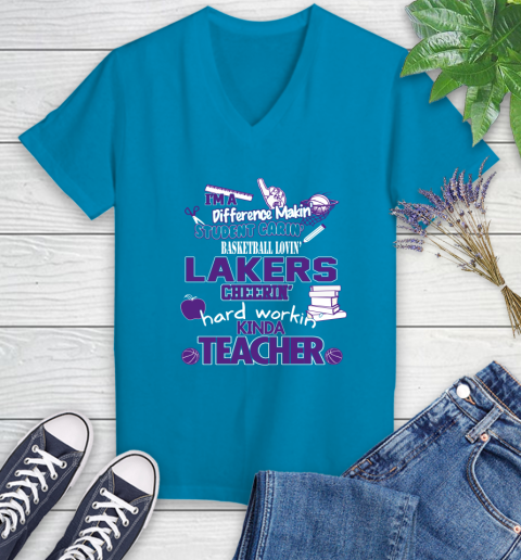 Los Angeles Lakers NBA I'm A Difference Making Student Caring Basketball Loving Kinda Teacher Women's V-Neck T-Shirt 7
