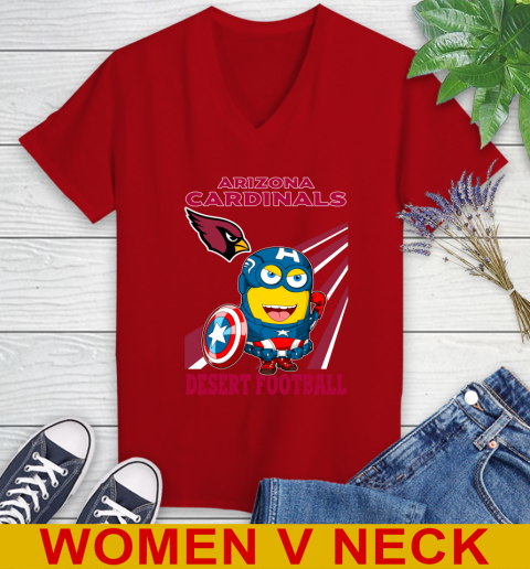 NFL Football Arizona Cardinals Captain America Marvel Avengers Minion Shirt Women's V-Neck T-Shirt 10