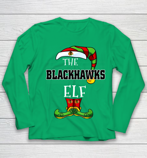 Chicago Blackhawks Christmas ELF Funny NHL Youth Long Sleeve 4