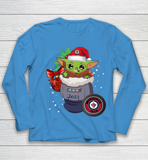 Winnipeg Jets Christmas Baby Yoda Star Wars Funny Happy NHL Youth Long Sleeve 7