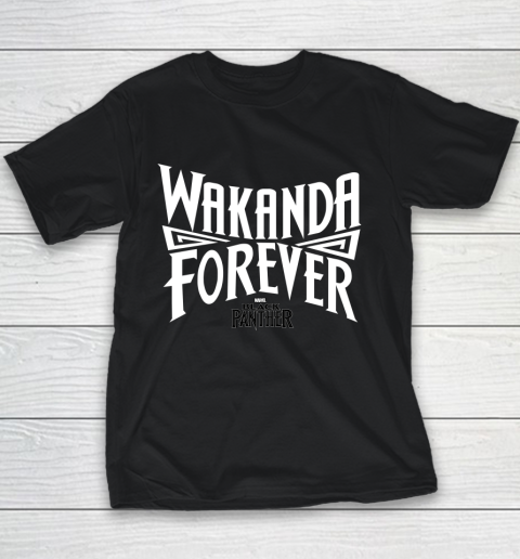 Marvel Black Panther Wakanda Forever Inward Text Youth T-Shirt