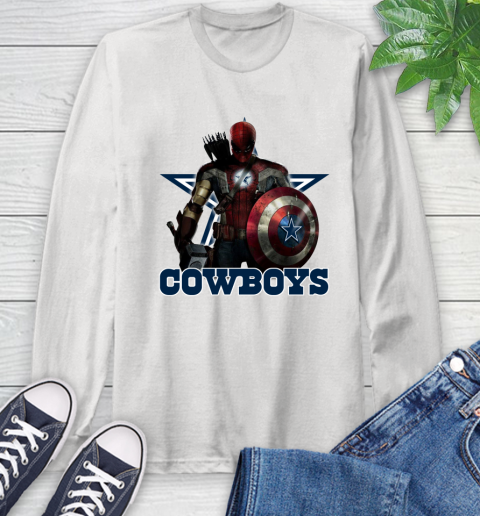 NFL Captain America Thor Spider Man Hawkeye Avengers Endgame Football Dallas Cowboys Long Sleeve T-Shirt