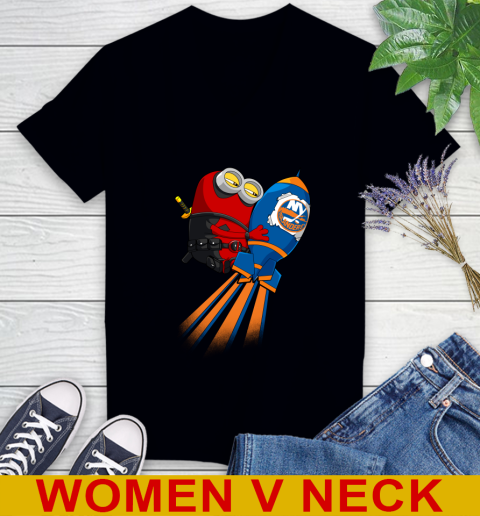 NHL Hockey New York Islanders Deadpool Minion Marvel Shirt Women's V-Neck T-Shirt