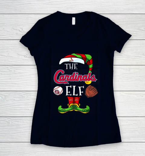 St.Louis Cardinals Christmas ELF Funny MLB Women's V-Neck T-Shirt 2
