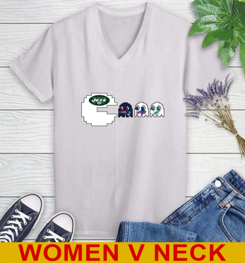 New York Jets NFL Football Pac Man Champion Women's V-Neck T-Shirt