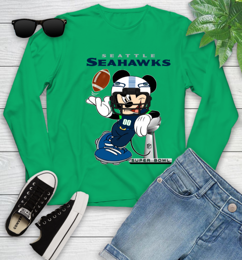 NFL Seattle Seahawks Mickey Mouse Disney Super Bowl Football T Shirt Youth Long Sleeve 6