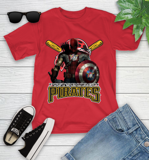 MLB Captain America Thor Spider Man Hawkeye Avengers Endgame Baseball Pittsburgh Pirates Youth T-Shirt 10