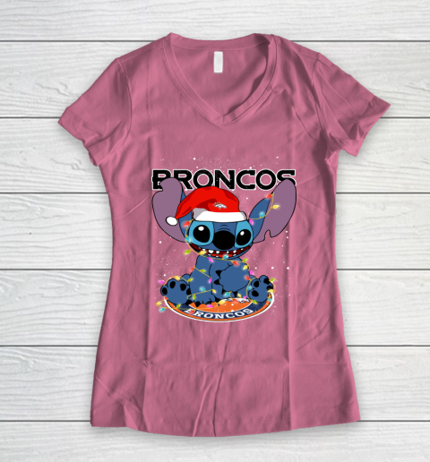Denver Broncos NFL Football noel stitch Christmas Women's V-Neck T-Shirt 7