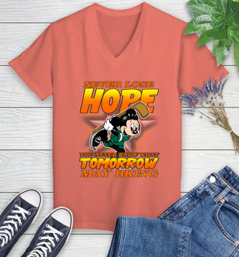 Dallas Stars NHL Hockey ootball Mickey Disney Never Lose Hope Women's V-Neck T-Shirt 6