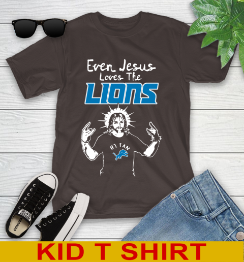 Detroit Lions NFL Football Even Jesus Loves The Lions Shirt Youth T-Shirt 6