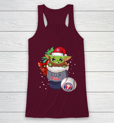 Philadelphia Phillies Christmas Baby Yoda Star Wars Funny Happy MLB Racerback Tank 3