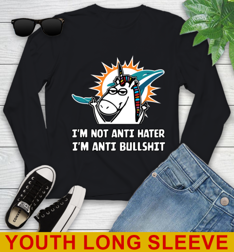 Miami Dolphins NFL Football Unicorn I'm Not Anti Hater I'm Anti Bullshit Youth Long Sleeve 2