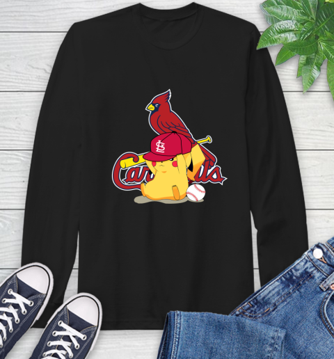 MLB Pikachu Baseball Sports St.Louis Cardinals Long Sleeve T-Shirt 2