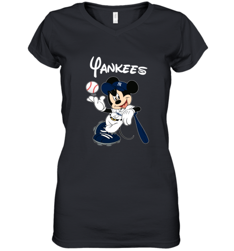 Baseball Mickey Team New York Yankees Women's V-Neck T-Shirt