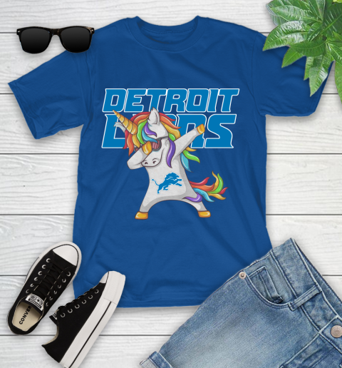 Detroit Lions NFL Football Funny Unicorn Dabbing Sports Youth T-Shirt 9