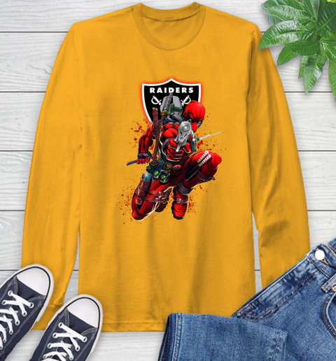 NFL Deadpool Marvel Comics Sports Football Oakland Raiders Long Sleeve T-Shirt 3