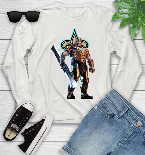 NFL Thanos Gauntlet Avengers Endgame Football New Orleans Saints Youth Long Sleeve 12