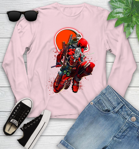NFL Deadpool Marvel Comics Sports Football Cleveland Browns Youth Long Sleeve 10
