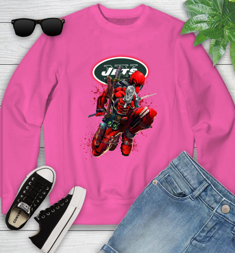 NFL Deadpool Marvel Comics Sports Football New York Jets Youth Sweatshirt 7