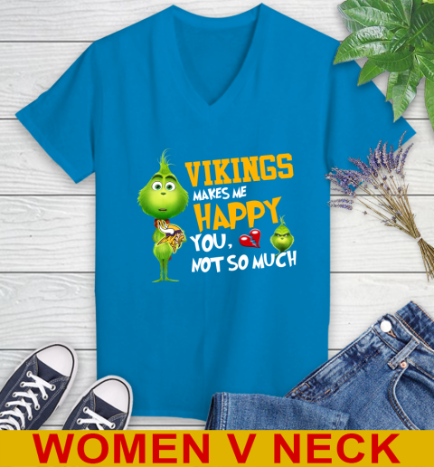 NFL Minnesota Vikings Makes Me Happy You Not So Much Grinch Football Sports Women's V-Neck T-Shirt 7