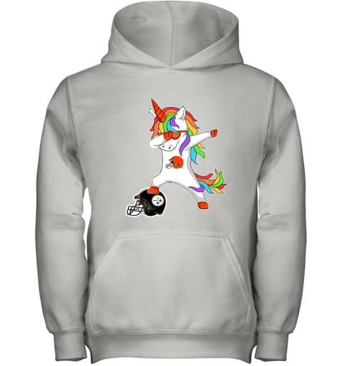 Football Dabbing Unicorn Steps On Helmet Cleveland Browns Youth Hoodie